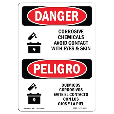 Signmission Safety Sign, OSHA Danger, 18" Height, Corrosive Chemicals Avoid Contact Bilingual Spanish OS-DS-D-1218-VS-1104